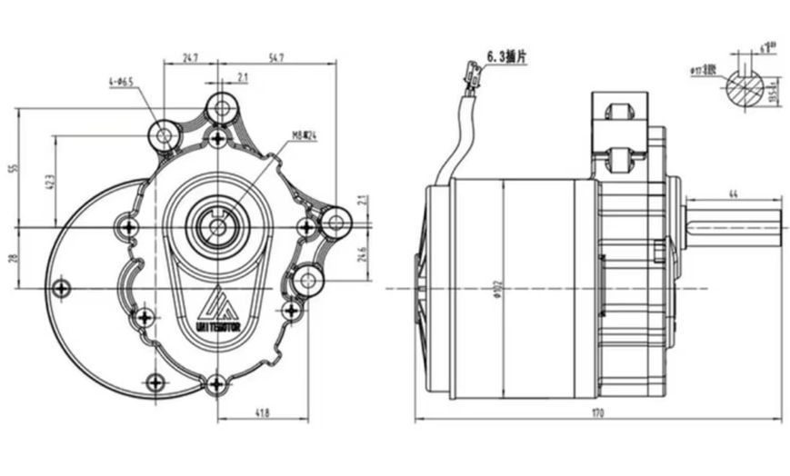 Электромотор 24V 250W 120rpm низкооборотистый 11847 фото