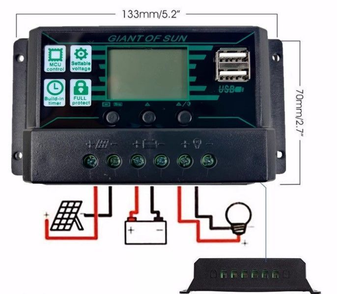Контролер для сонячної панелі 20Ah 50V PWM 11455 фото